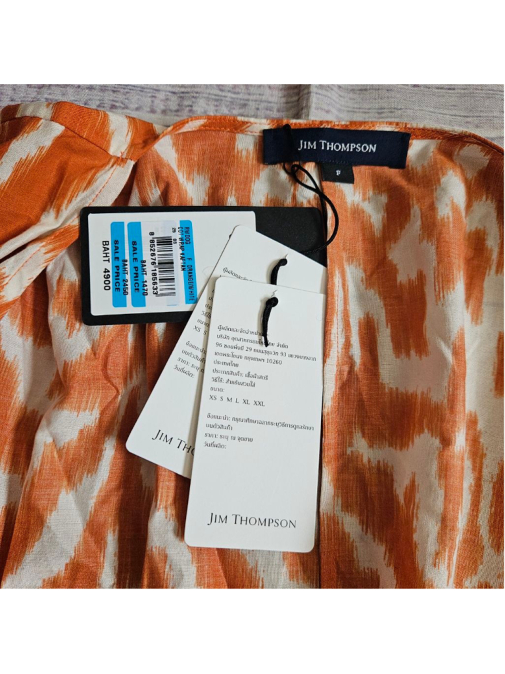 Jim Thompson Orange White Wrap Kaftan Boho Free Size Cotton NWT *READ* - Picture 3 of 9